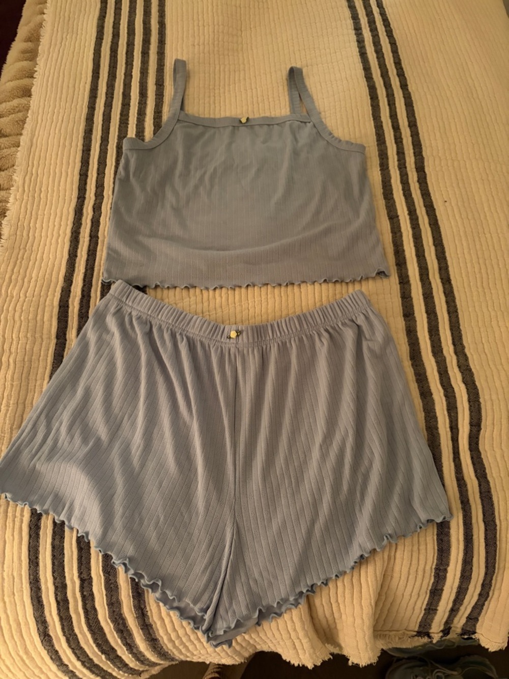 Birdy Grey Light Blue Ribbed Cami & Short Sleep Set